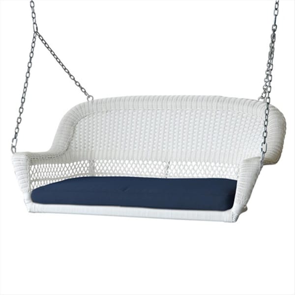 Jeco Jeco W00206S-B-FS011 White Wicker Porch Swing With Blue Cushion W00206S-B-FS011 - main